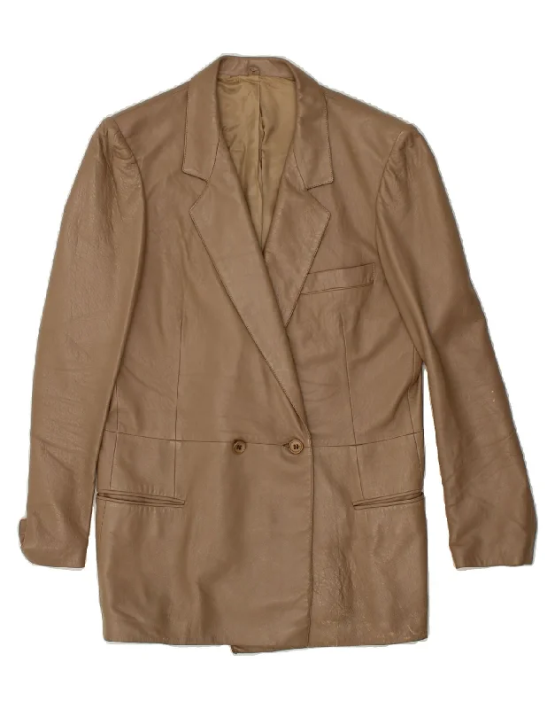 Amazing Value VINTAGE Womens Double Breasted Leather Coat IT 50 XL Brown