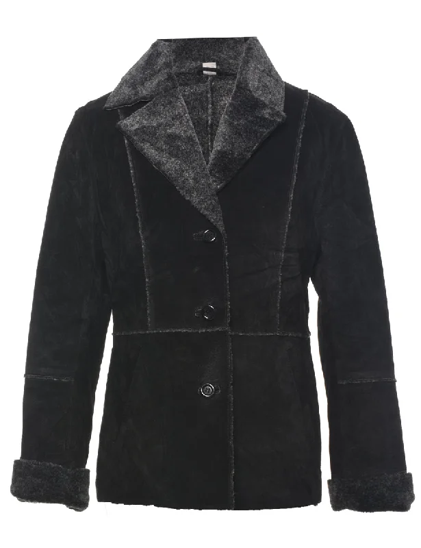 Weekend Deals That Excite Single Breasted Shearling Suede Jacket - M