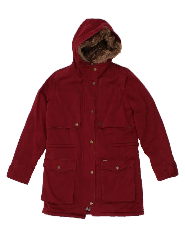Overstock Clearance BILLABONG Womens Hooded Overcoat UK 14 Medium Red Cotton