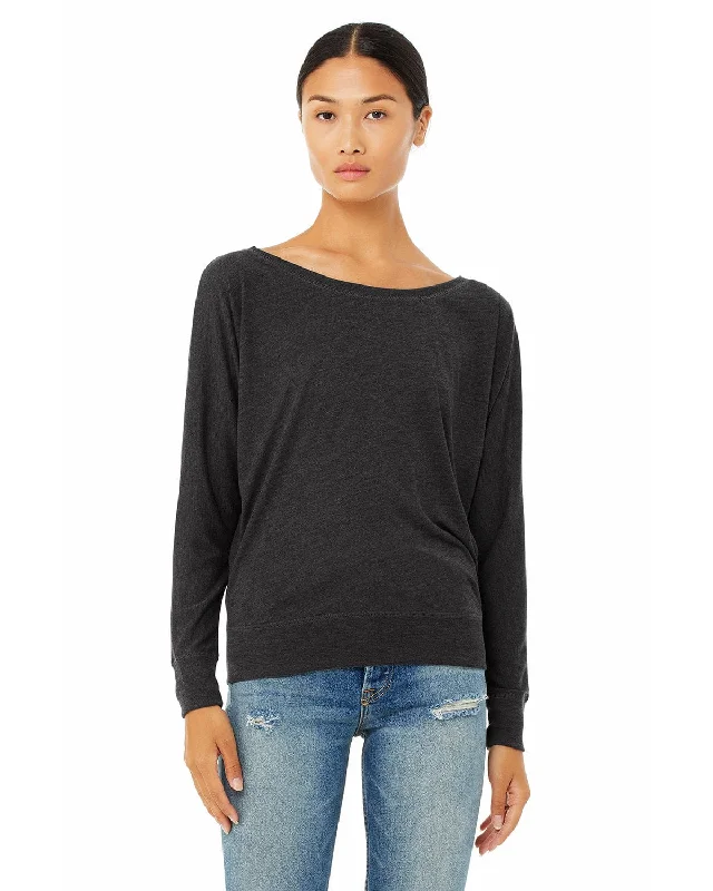 Markdown Sale Bella+Canvas Ladies Long Sleeve Off The Shoulder Top | Dk Grey Heather