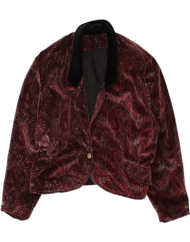 Time-Limited Offer VINTAGE Womens Crop 1 Button Blazer Jacket UK 14 Large Burgundy Paisley