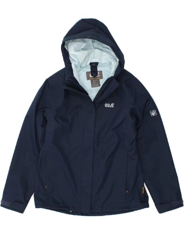 Savings Event JACK WOLFSKIN Womens Hooded Rain Jacket UK 8/10 Small Navy Blue