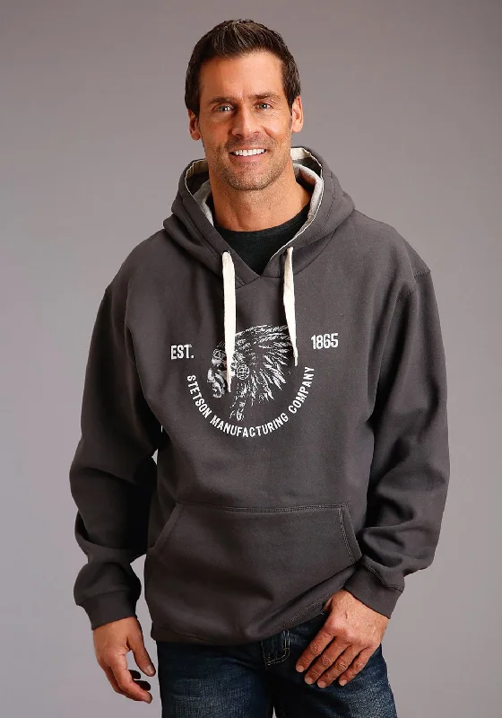 Final Clearance Stetson Mens Grey Cotton Blend Indian Head Hoodie