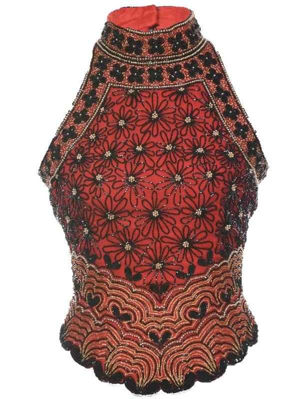 Hurry Up Silk Beaded Evening Top - S