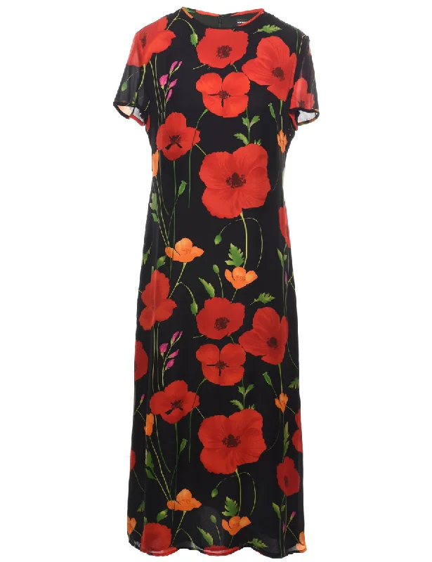 Super Savings Silk Floral Print Maxi Dress - M