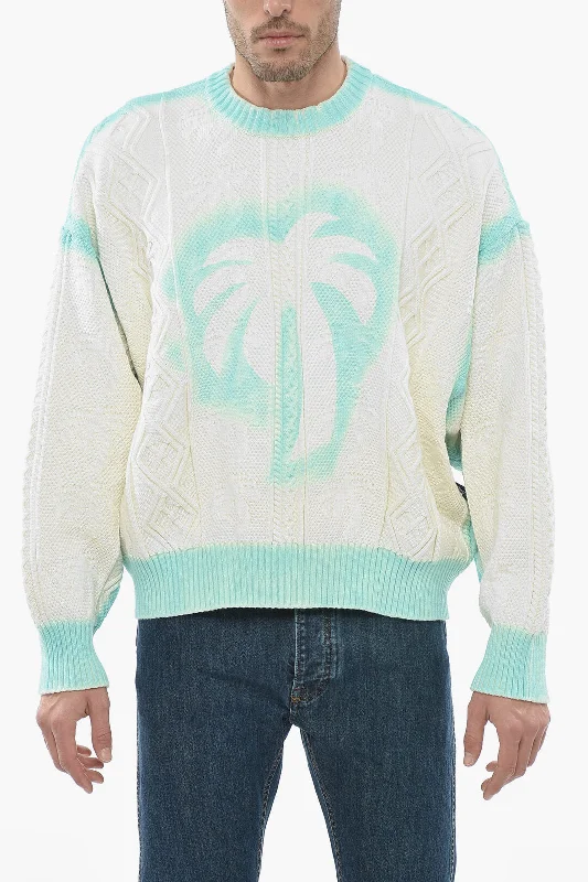 Weekend Specials to Delight Palm Angels Cotton Blend SPRAYED FISHERMANS Pullover