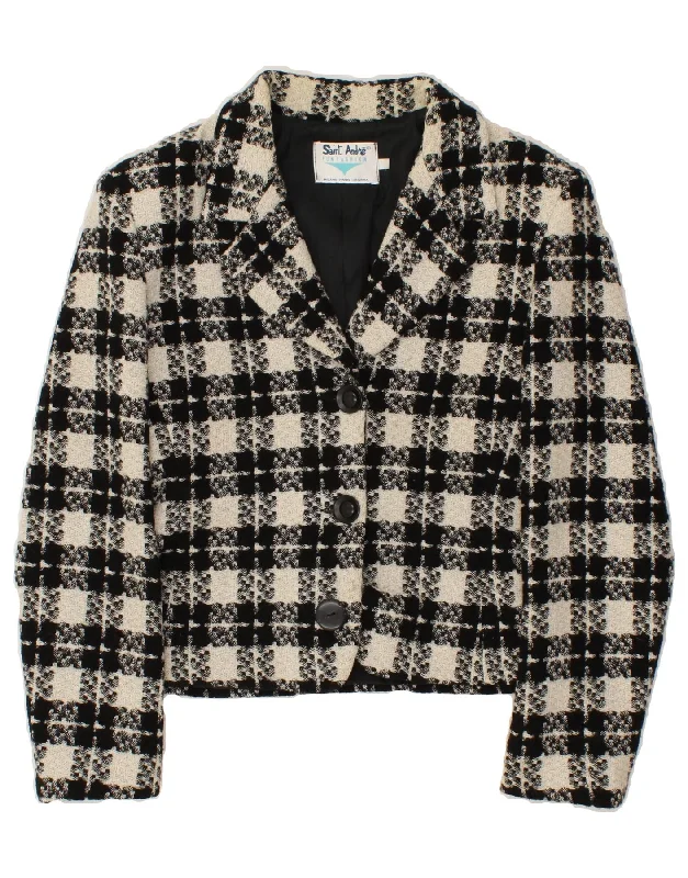 Limited Offer VINTAGE Womens 3 Button Blazer Jacket UK 12 Medium Black Check Wool