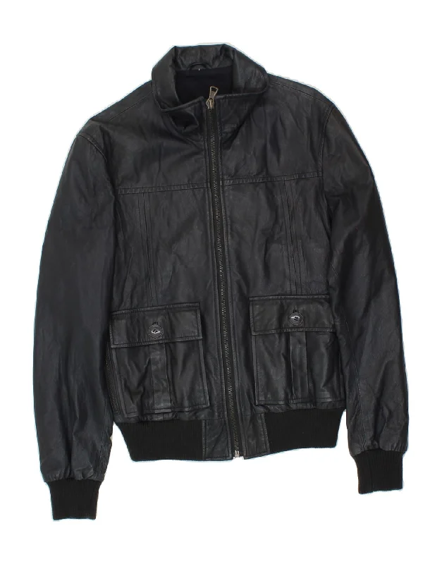 Time-Sensitive DAVID MAYER Womens Leather Jacket IT 50 XL Navy Blue Leather