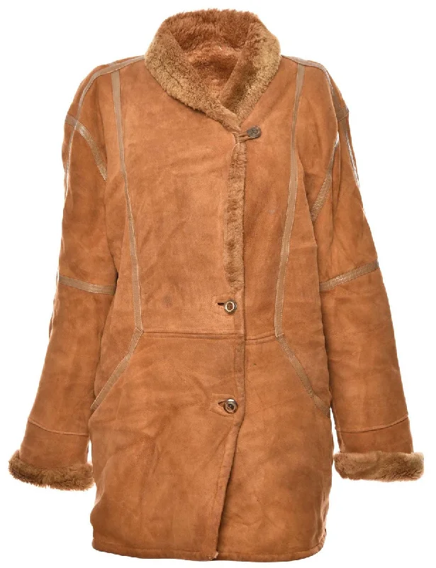 Overstock Clearance Shearling Lined Suede Brown Coat - M