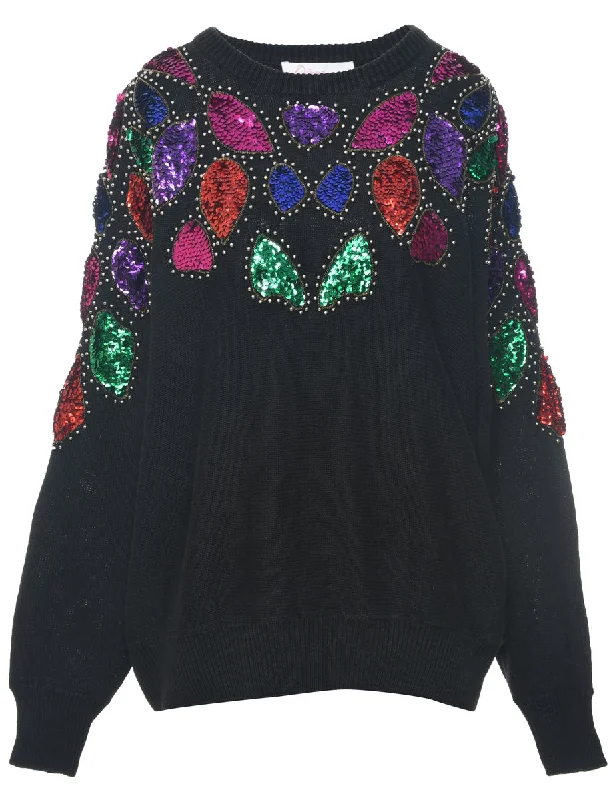 Low Cost Sequined Black Jumper - L