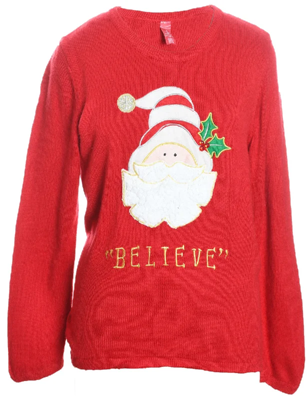 Weekend Discounts to Delight Santa Claus Design Red Knit Christmas Jumper - L