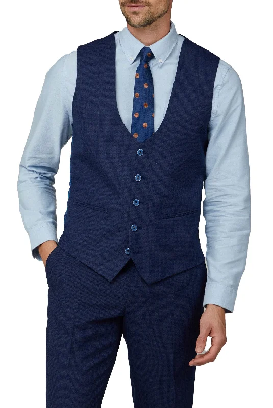 Stock Up Cobalt Blue Waistcoat Vest Checked Graph - Brand New