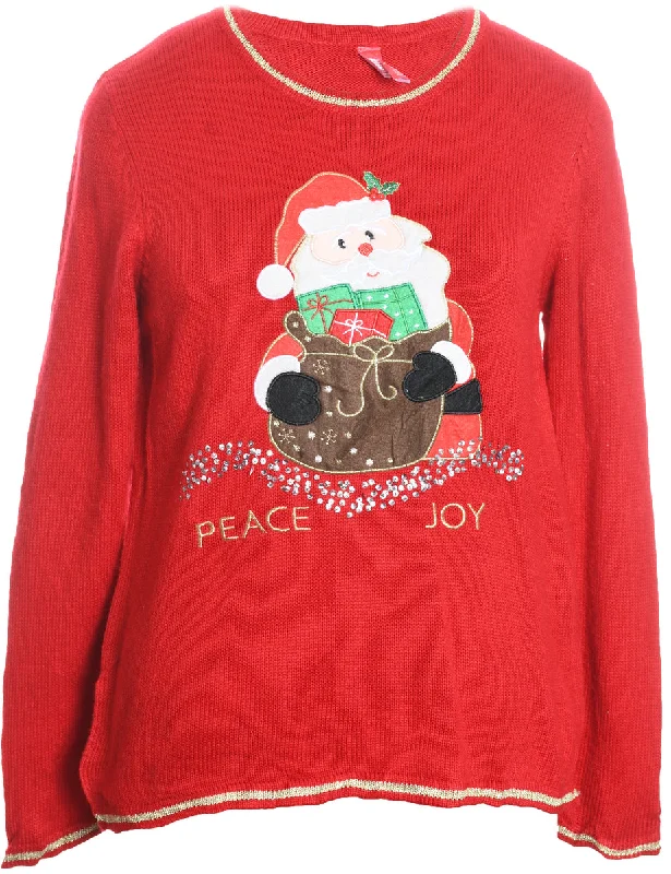 Weekend Savings Sensation Santa Claus Design Red Embroidered Knit Christmas Jumper - M Weekend Savings Sensation Santa Claus Design Red Embroidered Knit Christmas Jumper - M