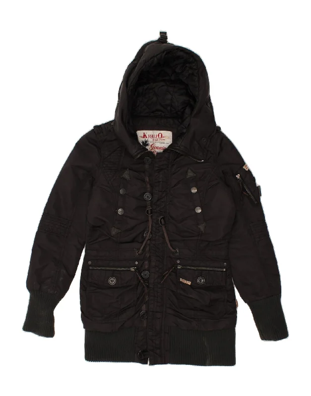 Midnight Madness KHUJO Womens Hooded Utility Jacket UK 14 Medium Black Nylon