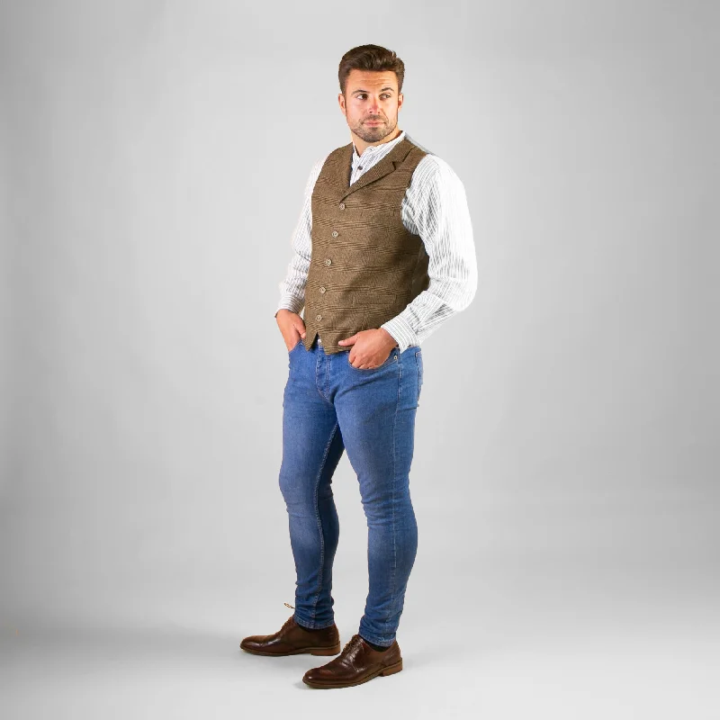 Overstock Clearance Collared Waistcoat, Brown Prince of Wales