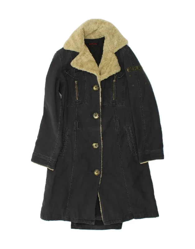 Low Price REPLAY Womens Denim Coat UK 10 Small Grey Cotton