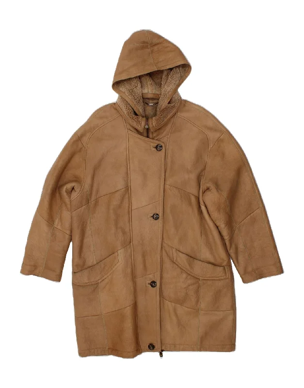 Weekend Savings Bonanza CHRIST Womens Hooded Leather Coat EU 44 XL Brown Leather