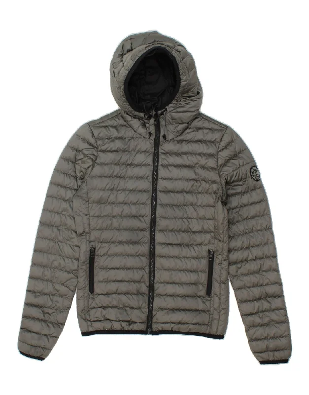 Bargain Alert SUPERDRY Womens Hooded Padded Jacket UK 8 Small Grey Nylon