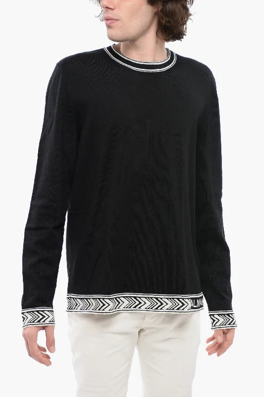 Weekend Savings Sensation Balmain Crew Neck Virgin Wool Sweater With Contrasting Edges Weekend Savings Sensation Balmain Crew Neck Virgin Wool Sweater With Contrasting Edges