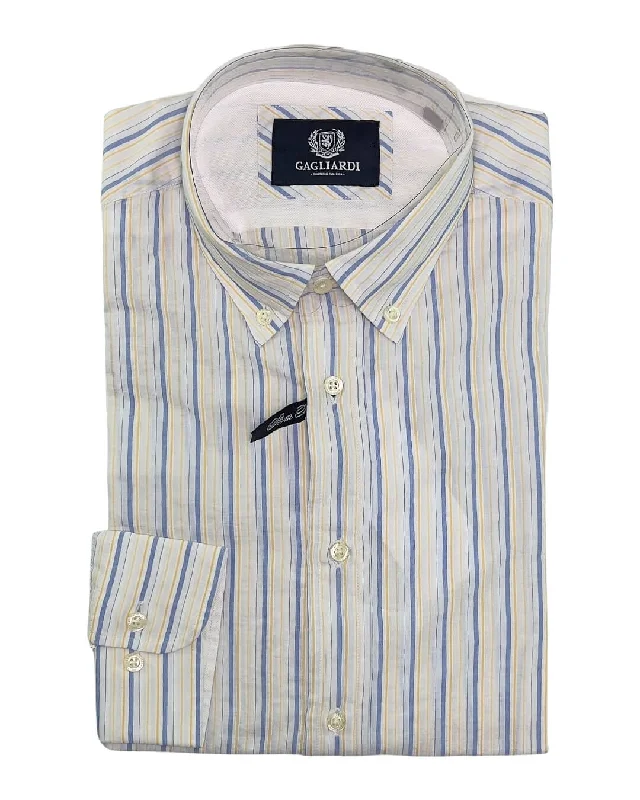 Massive Savings Sky White Royal & Yellow Stripes Shirt