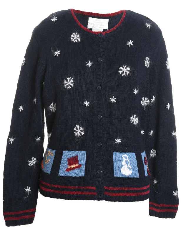 Stock Clearance Snowfall Design Christmas Cardigan - M