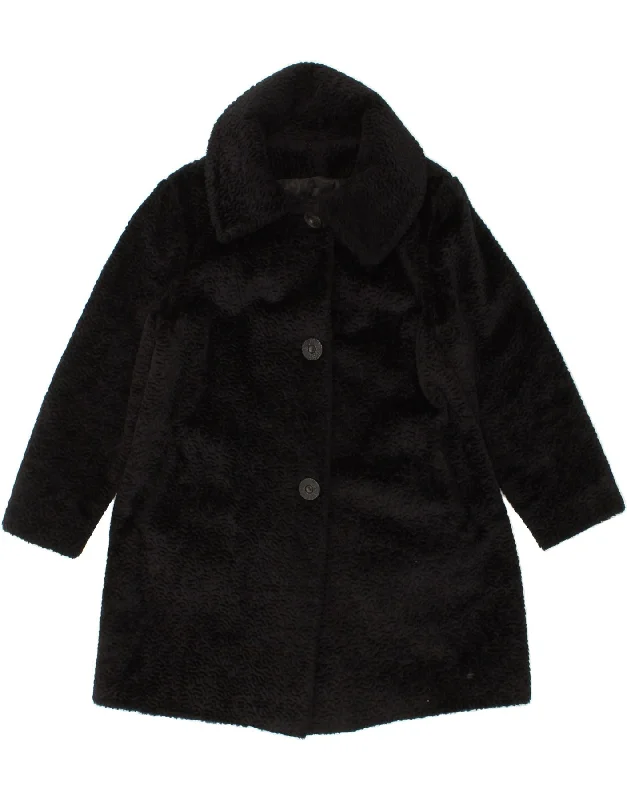 Weekend Shopping Bliss VINTAGE Womens Faux Fur Overcoat UK 12 Medium Black