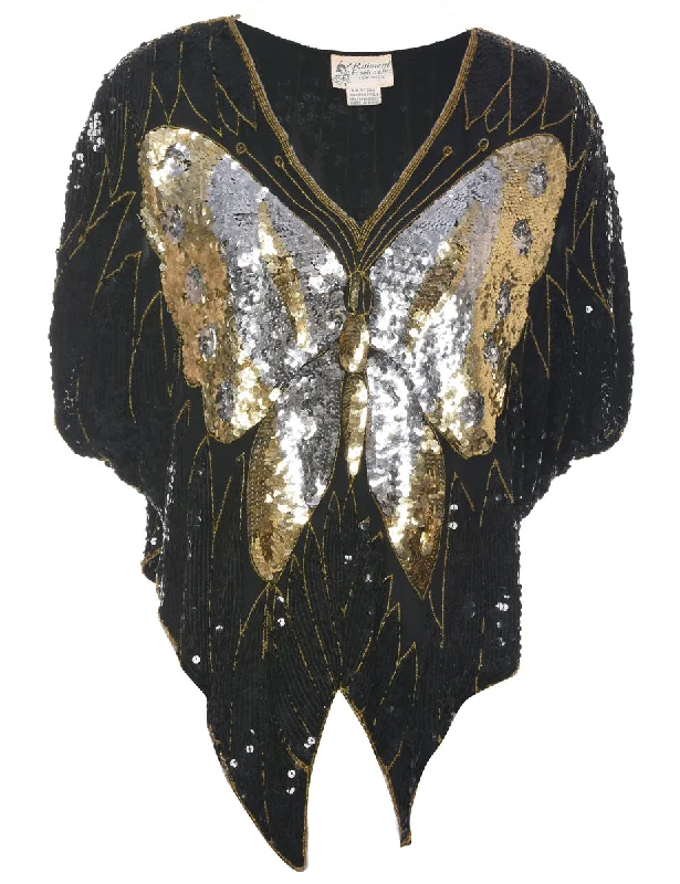 Early Access Silk Sequined Evening Top - XL