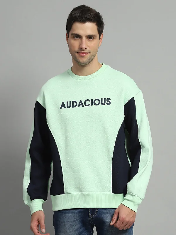 Stock Clearance Men Green Printed Round Neck Full Sleeve Sweatshirt