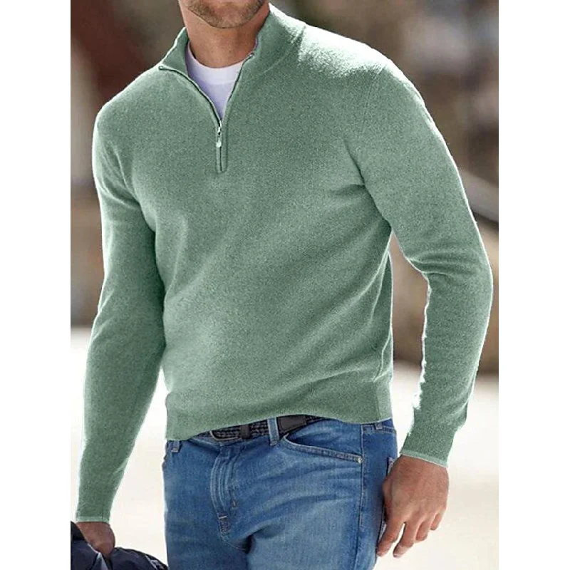 Epic Value Men's Sweater Jumper Pullover Ribbed Knit Cropped Zipper Knitted Solid Color