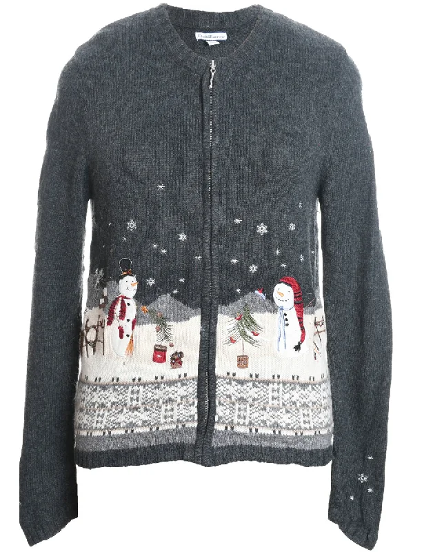 Weekend Savings Fiesta Snowman Christmas Cardigan - M