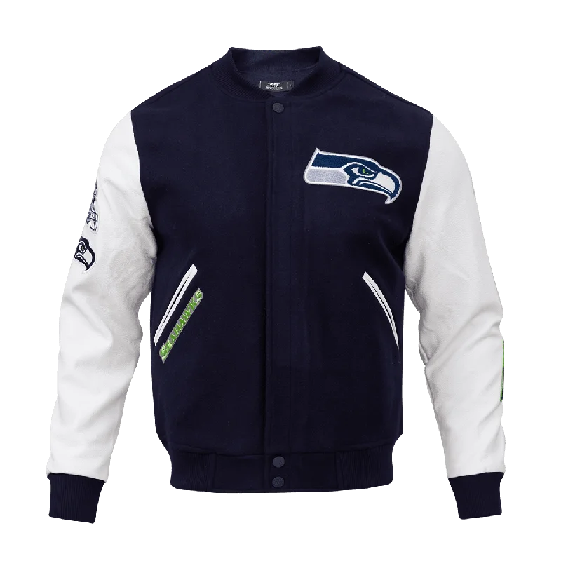 Weekend Deals That Sizzle NFL SEATTLE SEAHAWKS CLASSIC WOOL MEN'S VARSITY JACKET (MIDNIGHT NAVY/WHITE)
