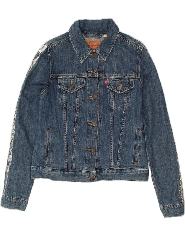 Weekend Offers That Dazzle LEVI'S Womens Crop Denim Jacket UK 12 Medium Blue Cotton