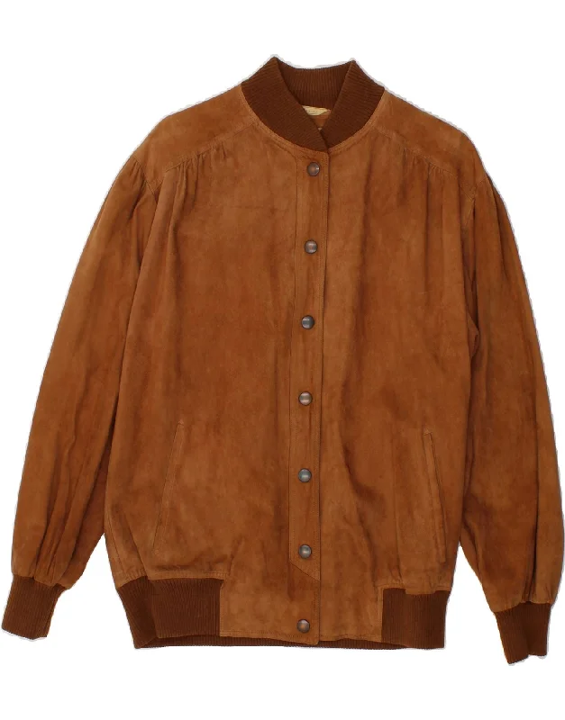 Midnight Madness VINTAGE Womens Suede Bomber Jacket IT 48 XL Brown Leather