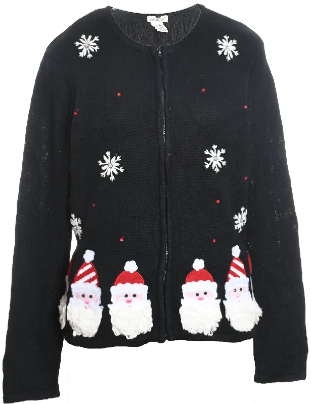 Weekend Specials to Celebrate Santa Claus Design Black & Red Christmas Cardigan - L