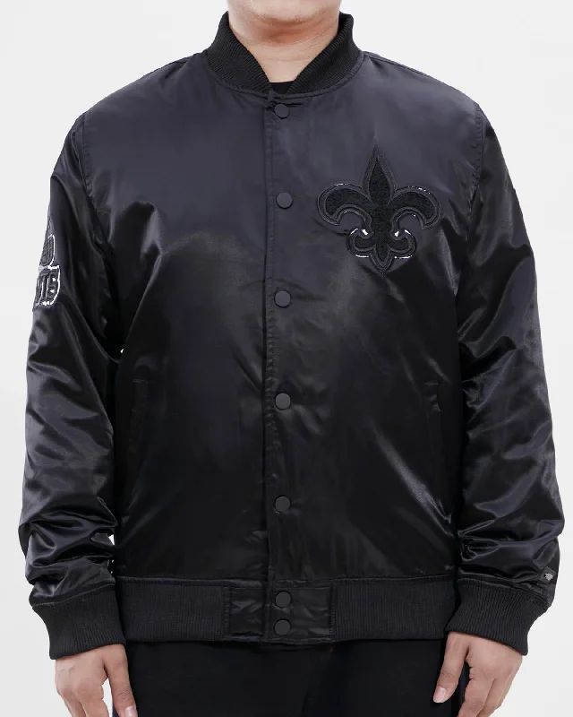 Online Exclusive NFL NEW ORLEANS SAINTS TRIPLE BLACK MEN'S SATIN JACKET (TRIPLE BLACK) Online Exclusive NFL NEW ORLEANS SAINTS TRIPLE BLACK MEN'S SATIN JACKET (TRIPLE BLACK)