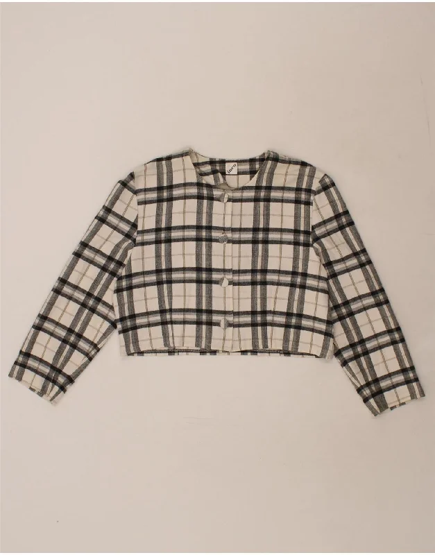 Overstock Clearance VINTAGE Womens Crop 3/4 Sleeve Blazer Jacket US 10 Large Off White Check