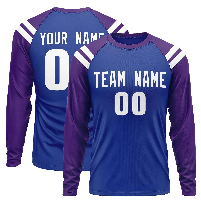 Extra Discount Custom Royal Purple-White Crew Neck Personalized Raglan Long Sleeve Performance T-Shirt