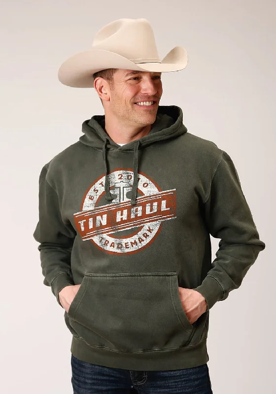 Act Fast Tin Haul Mens Olive Green Cotton Blend Trademark Logo Hoodie