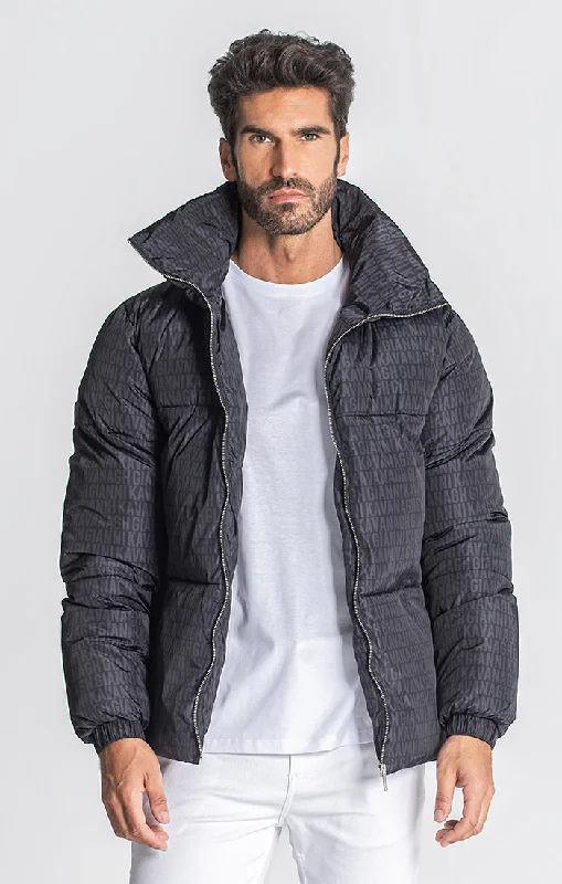 Weekend Savings Delight Black Typo Puffer Jacket