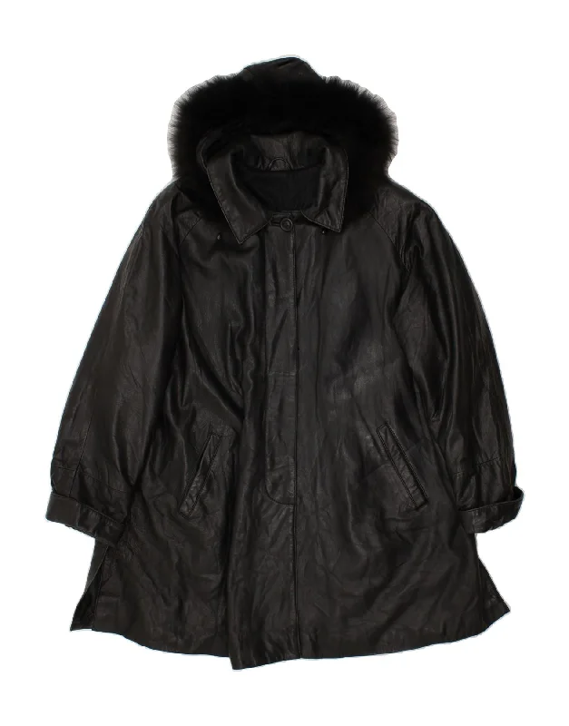 Lowest Price PIRBOS Womens Hooded Leather Coat IT 50 XL Black Leather