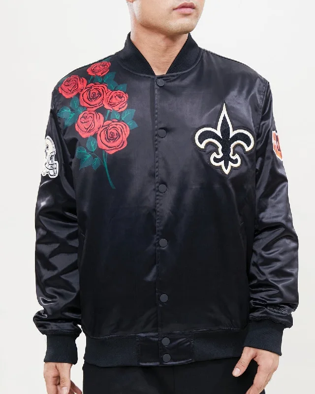 Quick Sale NFL NEW ORLEANS SAINTS ROSE MEN'S SATIN JACKET (BLACK)