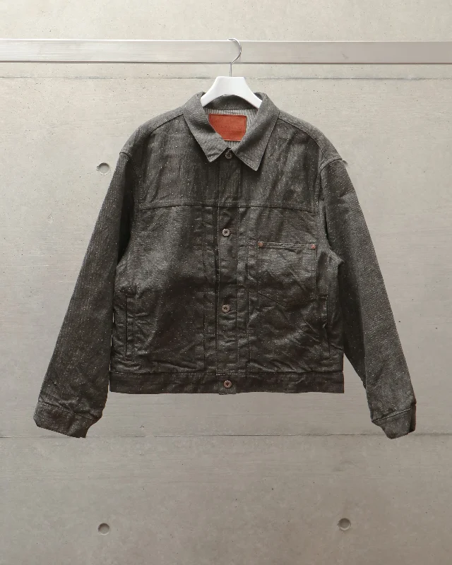 Special Discount RECYCLED WASTE SUVIN COTTON YARN 11.5oz. DENIM PLEATED BLOUSE WWII MODEL 15376