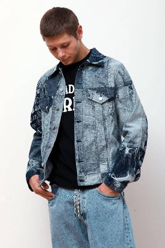 Today's Deal Patchwork Jacquard Trucker Jacket Indigo