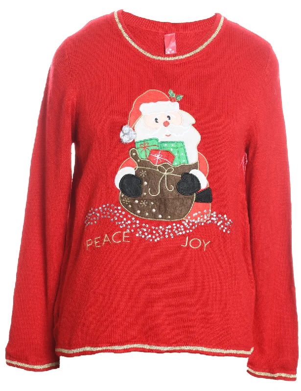 Weekend Specials to Cherish Santa Claus Design Red Embroidered Knit Christmas Jumper - M Weekend Specials to Cherish Santa Claus Design Red Embroidered Knit Christmas Jumper - M