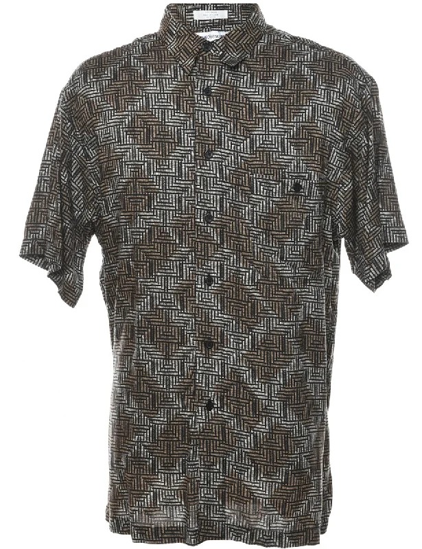 Weekend Savings Extravaganza Short Sleeve Grey & Brown Patterned Shirt - XL