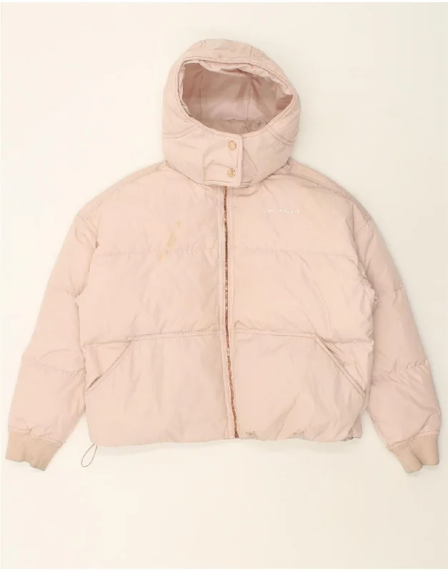 Deal Alert CONVERSE Womens Oversized Hooded Padded Jacket UK 10 Small Pink Polyester