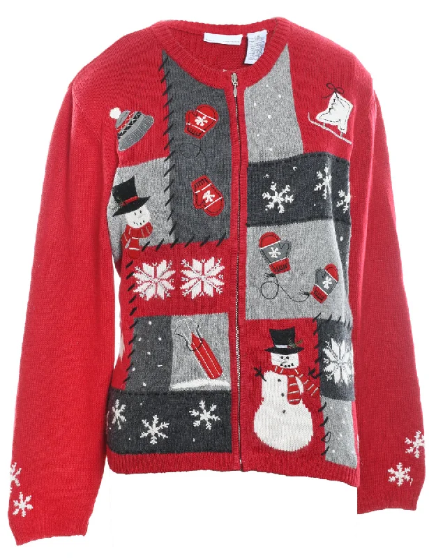 Celebrate the Weekend with Discounts Snowman Christmas Cardigan - L