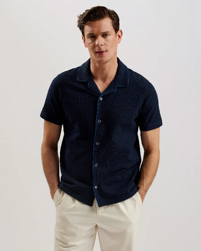 Steal Deal Selar Ss Regular Button Through Shirt Navy