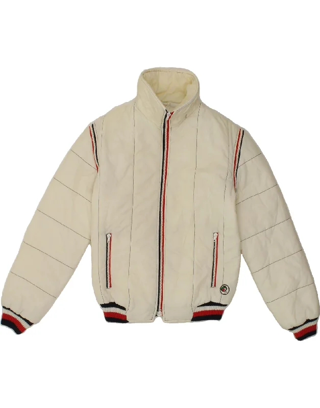 Weekend Savings Bonanza VINTAGE Womens Bomber Jacket UK 14 Large Off White Polyacrylic Weekend Savings Bonanza VINTAGE Womens Bomber Jacket UK 14 Large Off White Polyacrylic