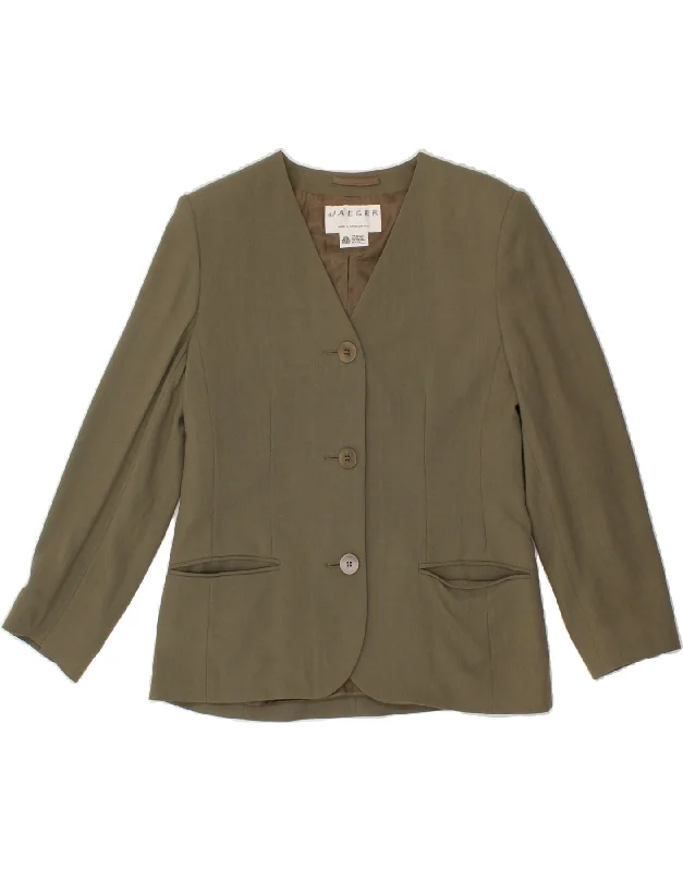 Weekend Offers That Delight JAEGER Womens 3 Button Blazer Jacket UK 12 Medium Khaki Wool Weekend Offers That Delight JAEGER Womens 3 Button Blazer Jacket UK 12 Medium Khaki Wool